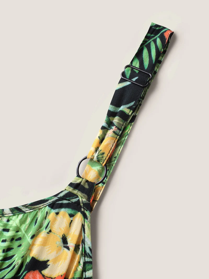 Breezy Tropics Shirred Waist Midi Dress