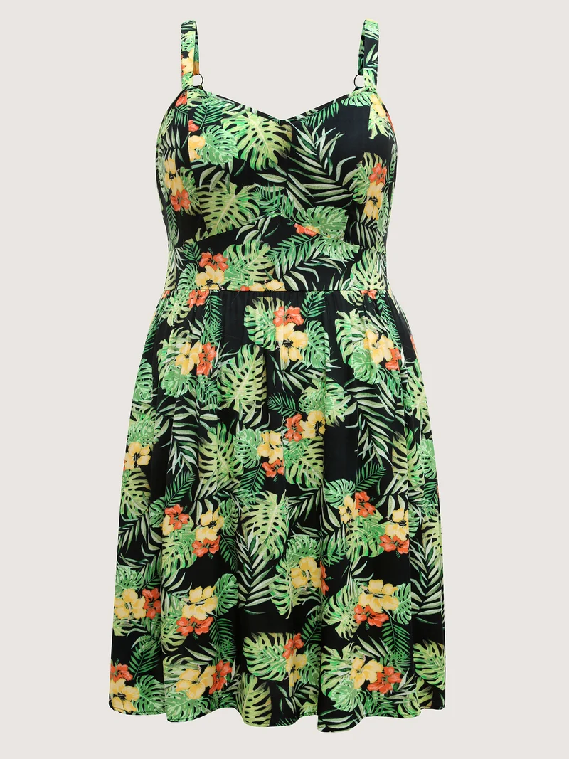 Breezy Tropics Shirred Waist Midi Dress