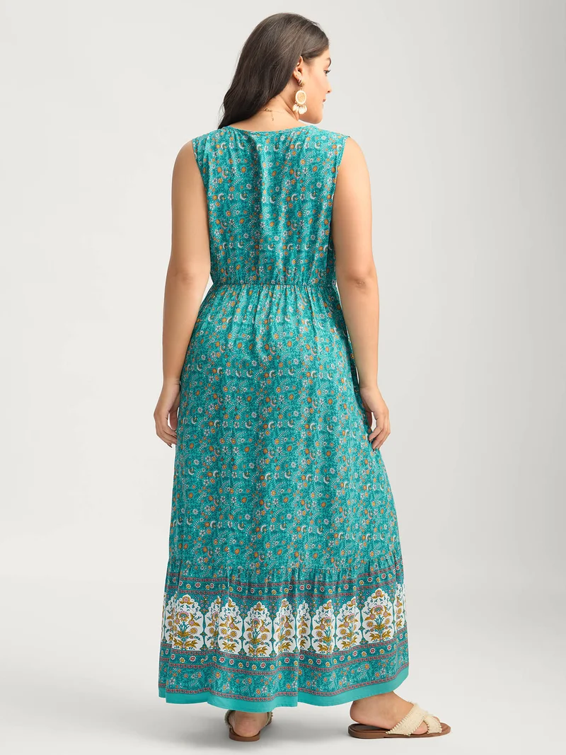 Rayon Neck Cut-Out Ties Midi Dress