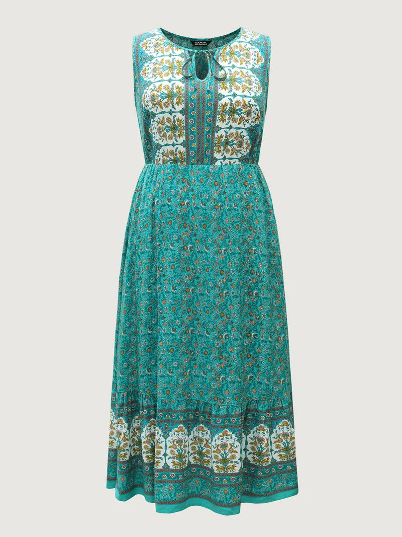 Rayon Neck Cut-Out Ties Midi Dress