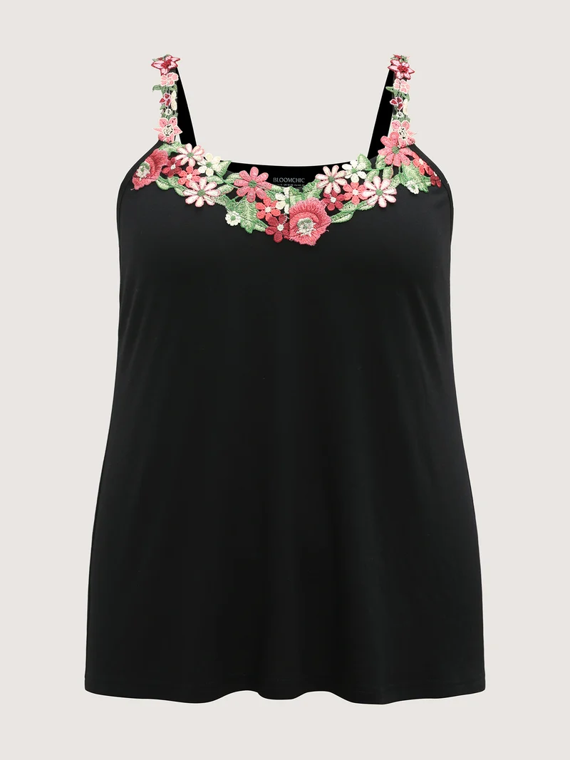3D Floral Neckline Tank Top