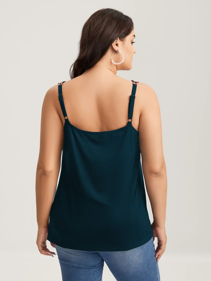 3D Floral Neckline Tank Top