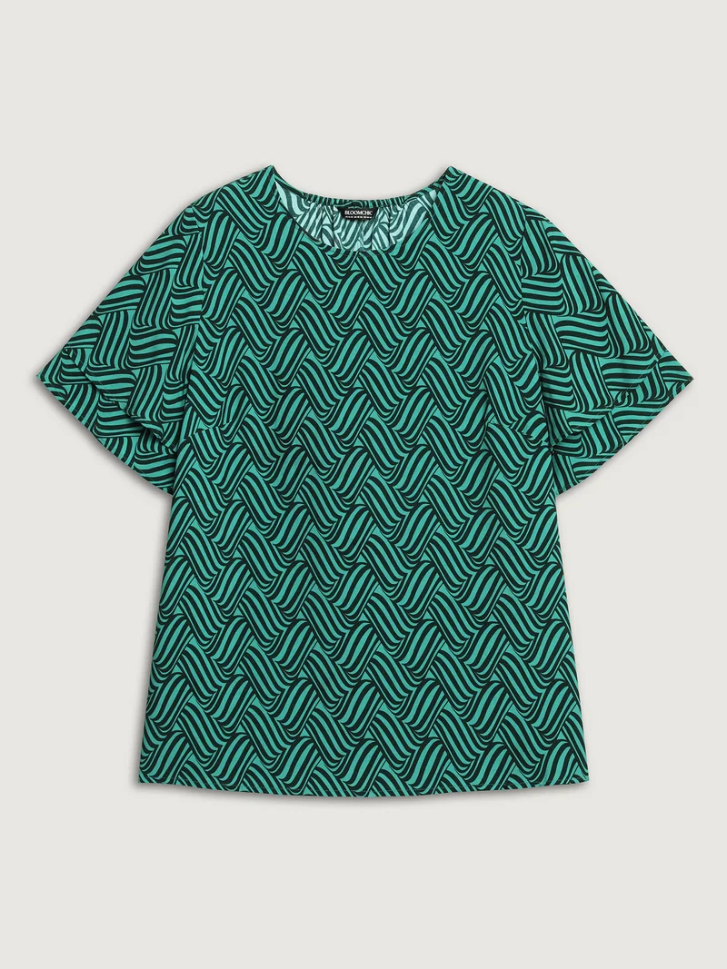Rayon Geometric Print Layered Sleeve Blouse