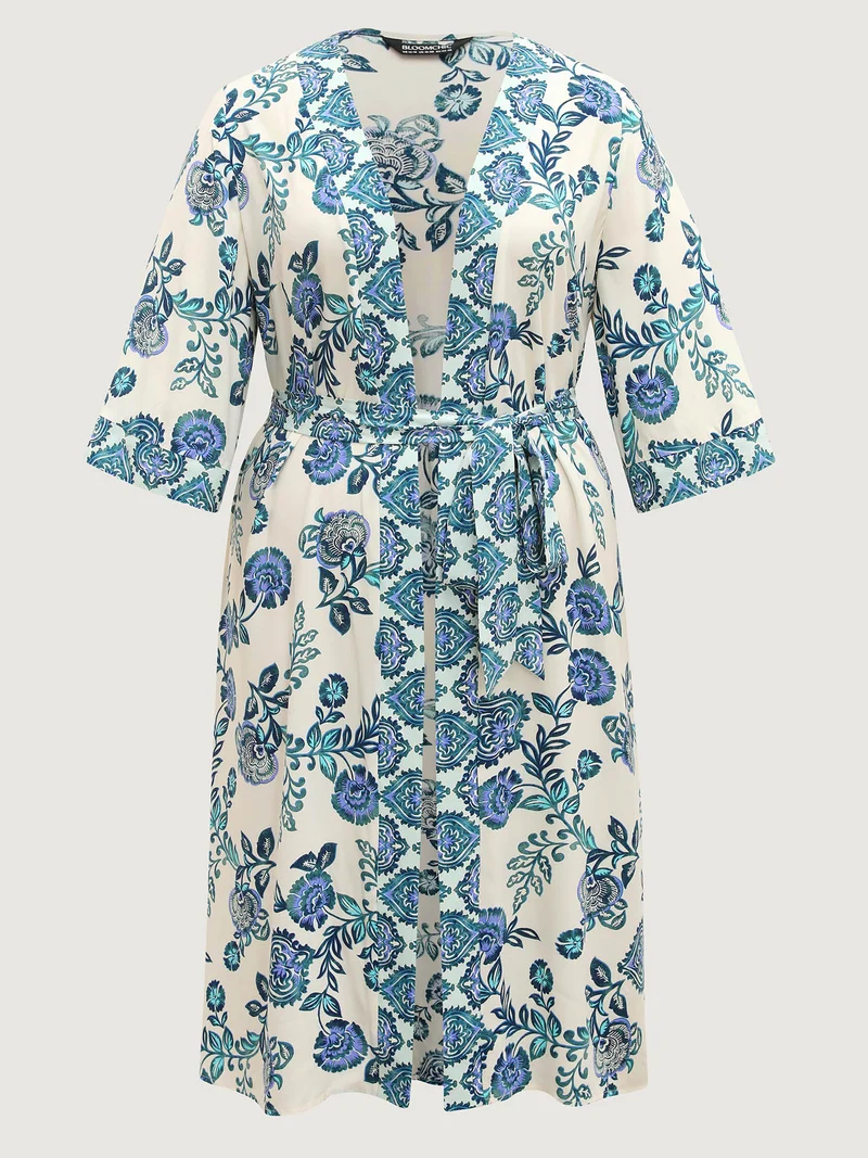 Floral Paradise Curvy Belted Kimono