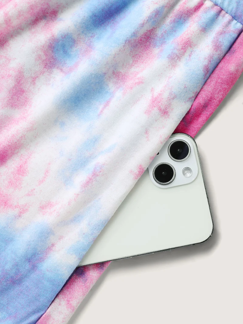Tie-Dye Curvy Hem V-Neck Midi Dress