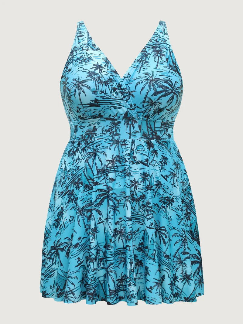 Anti Float Tie Tropical Print Swim Dress