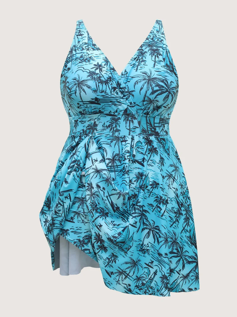 Anti Float Tie Tropical Print Swim Dress