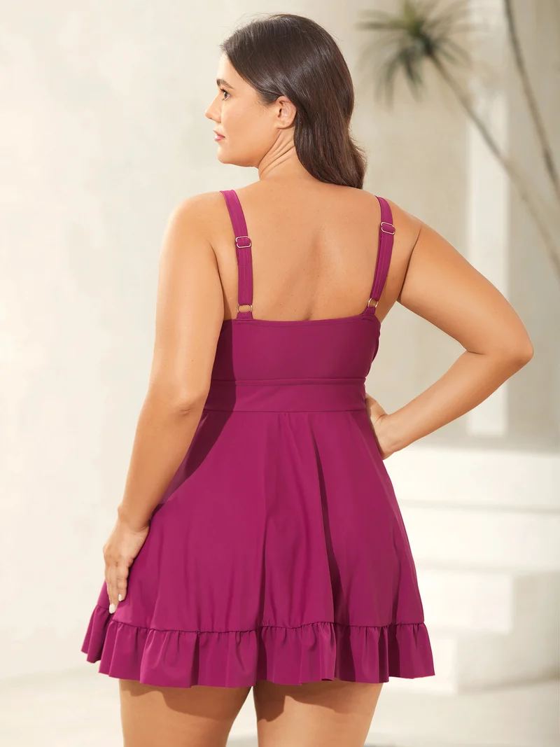 Ruffled Fit and Flare Swim Dress