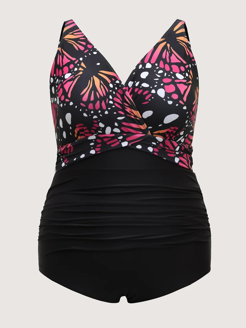 Two-Piece Butterfly Pattern Sarong Swimsuit
