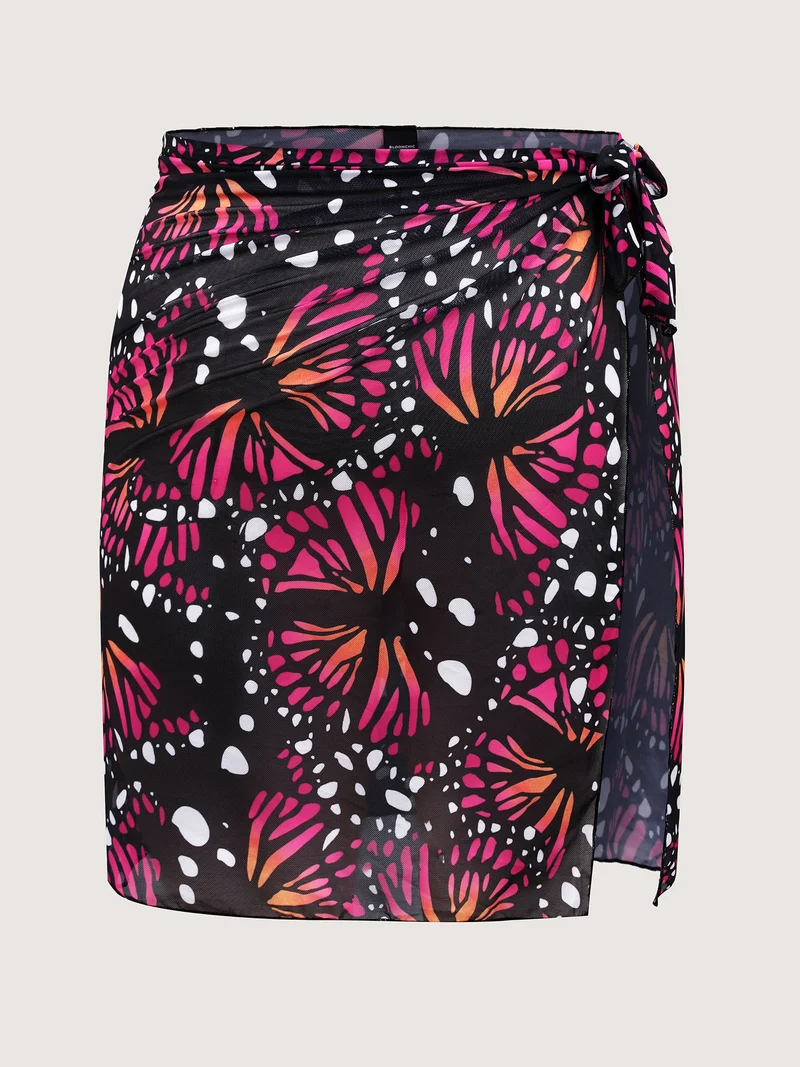 Two-Piece Butterfly Pattern Sarong Swimsuit