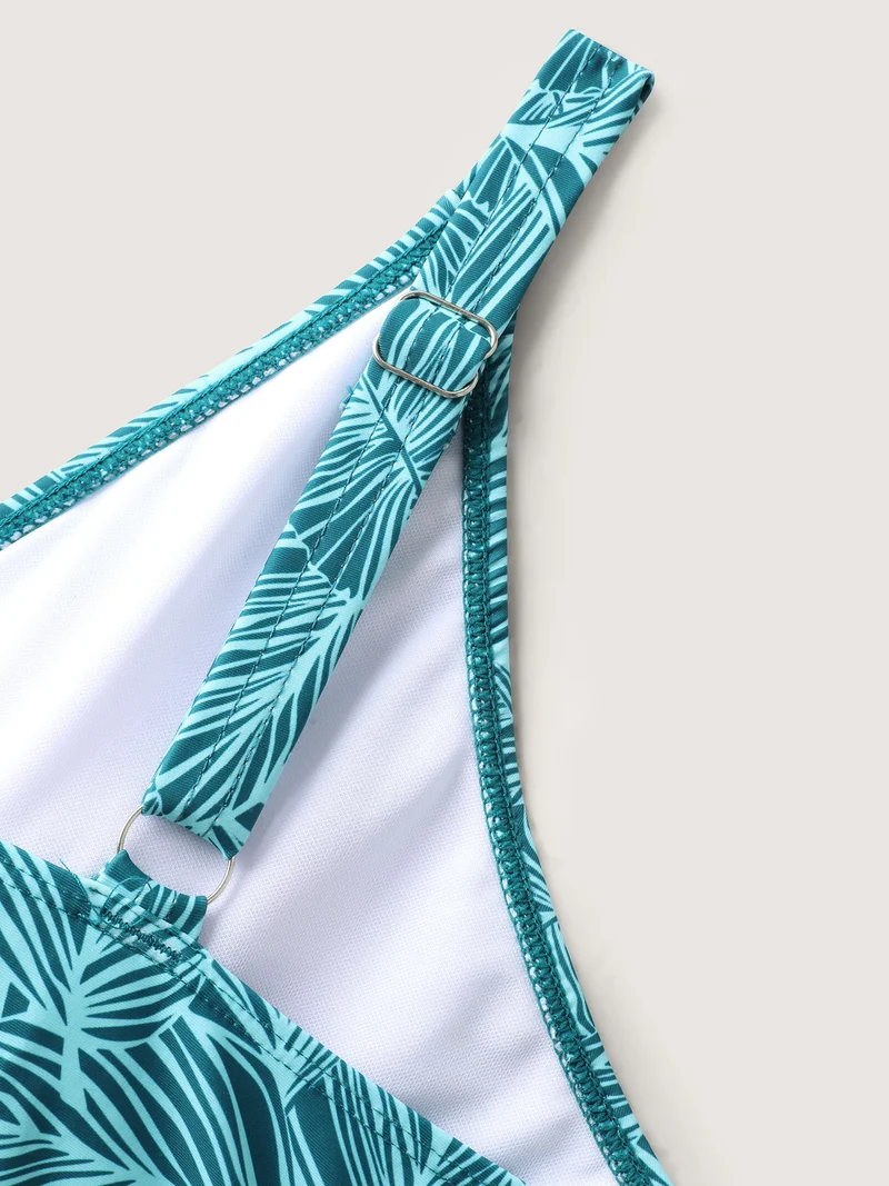 Leafy Print Fit and Flare Swim Dress