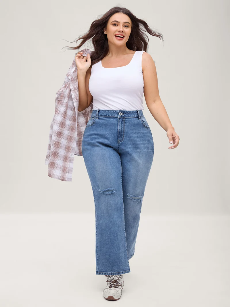 Stretchy Ripped Flared Hem Jeans