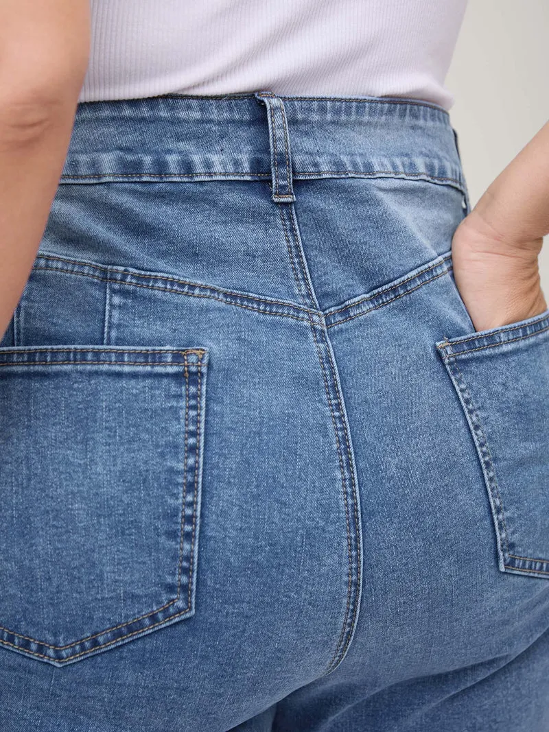 Stretchy Ripped Flared Hem Jeans