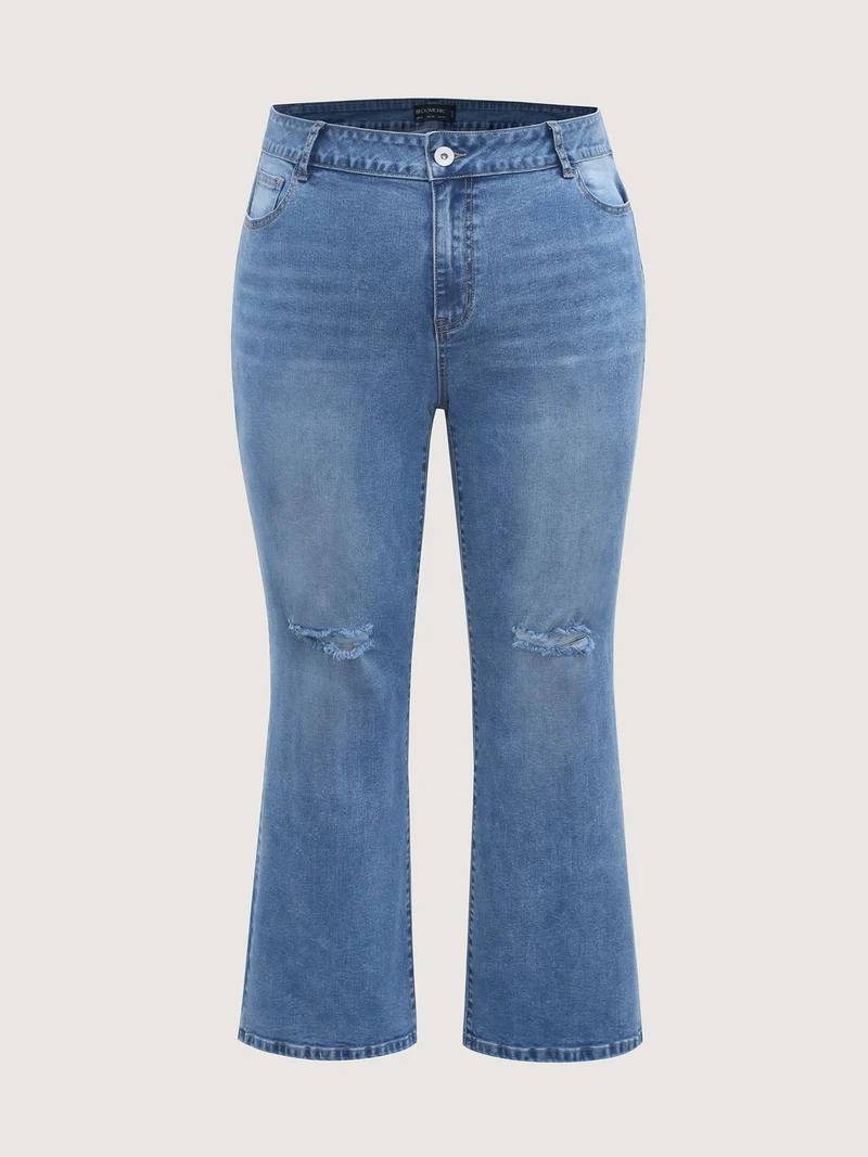 Stretchy Ripped Flared Hem Jeans