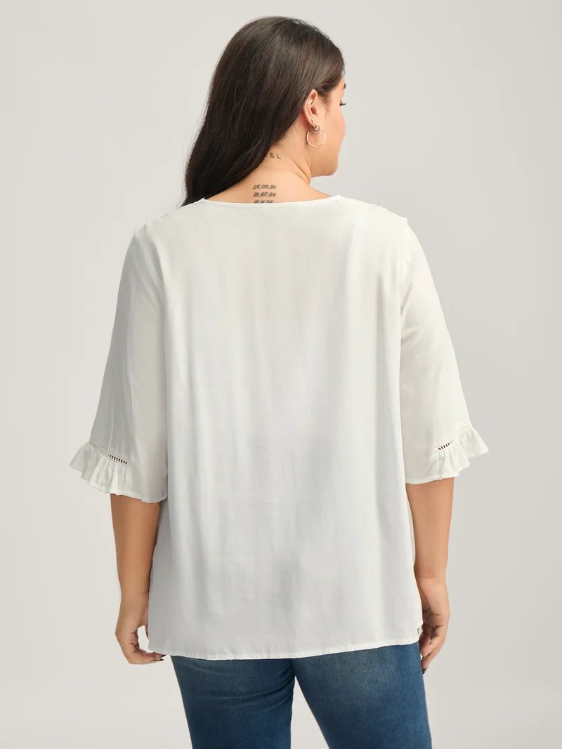 Lace Spliced Button Detail Blouse