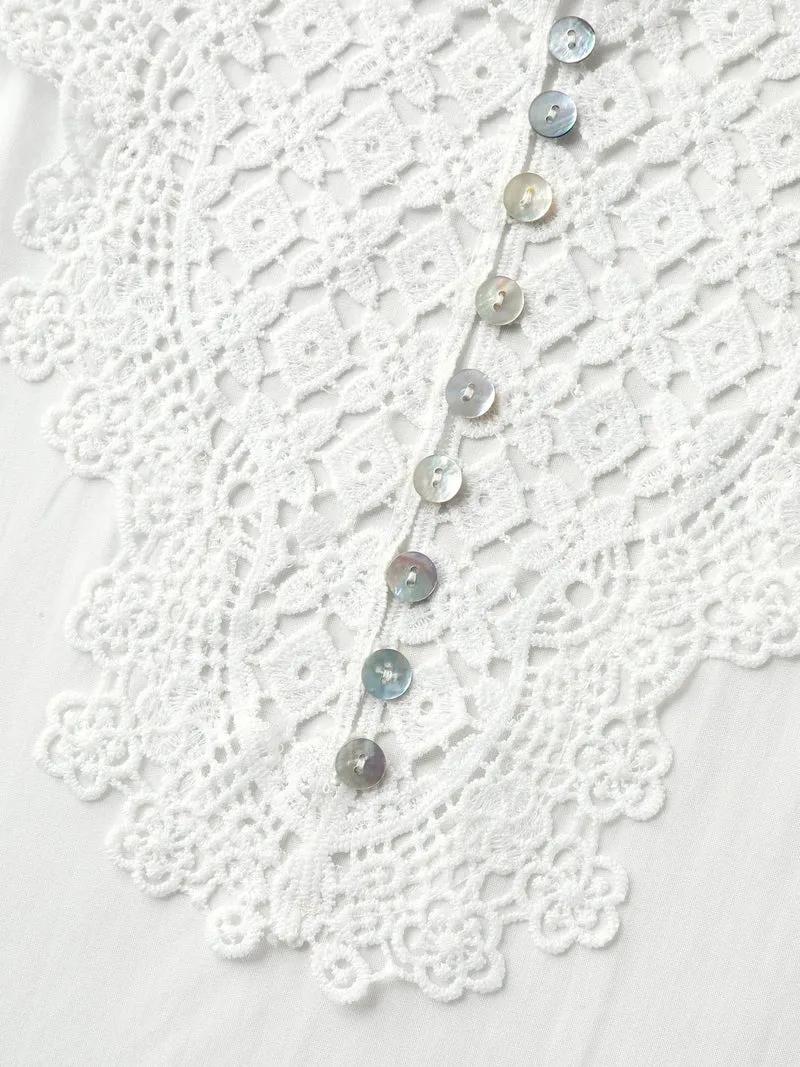 Lace Spliced Button Detail Blouse