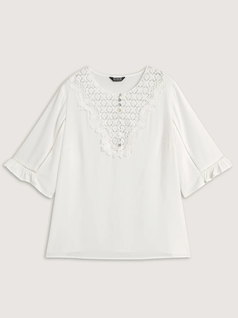 Lace Spliced Button Detail Blouse