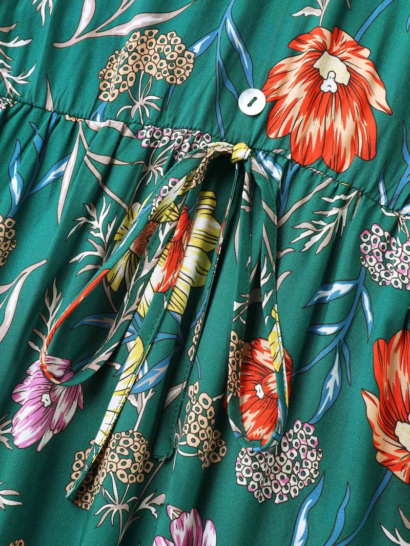 Floral Print Stretchy-Waist Split Midi Dress