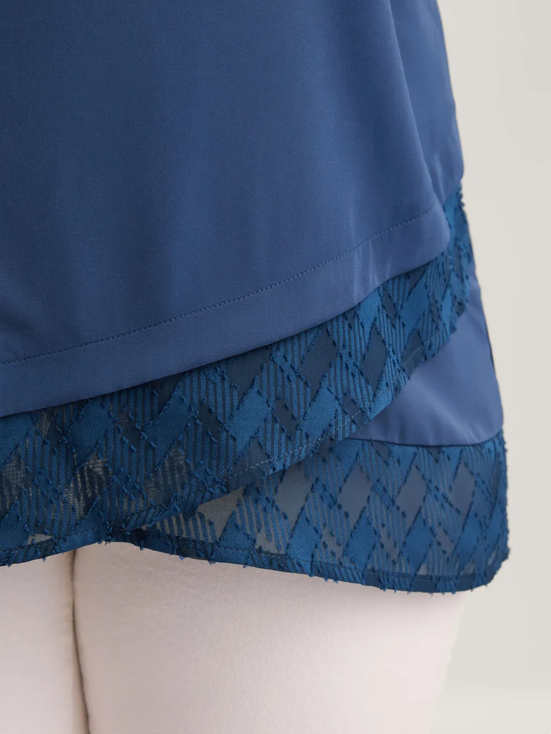 Textured Overlap Hem Sheer Blouse