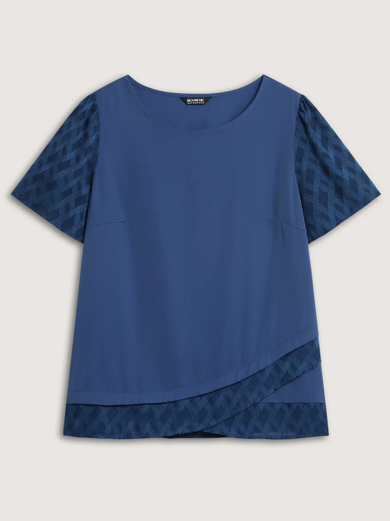 Textured Overlap Hem Sheer Blouse