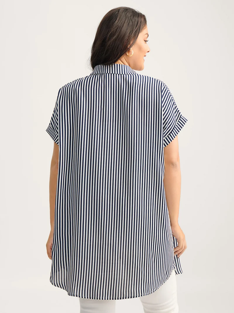 Striped Button-Front Tunic Blouse