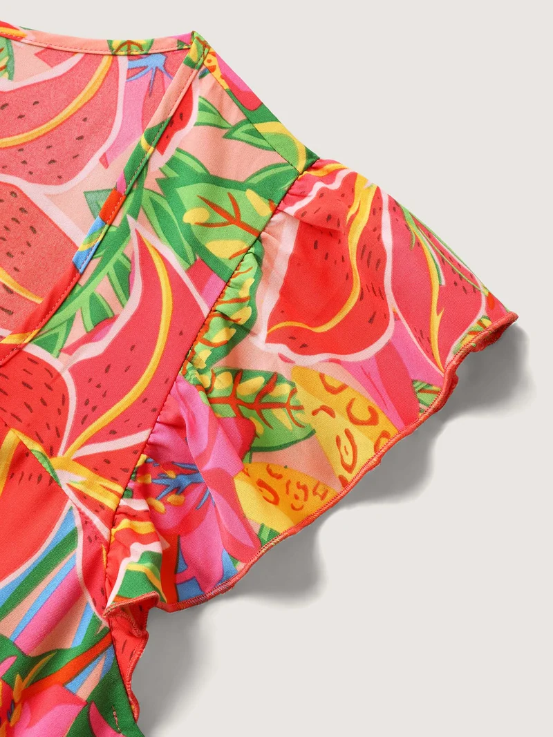 Bright Floral Print Pockets Flutter Midi Dress