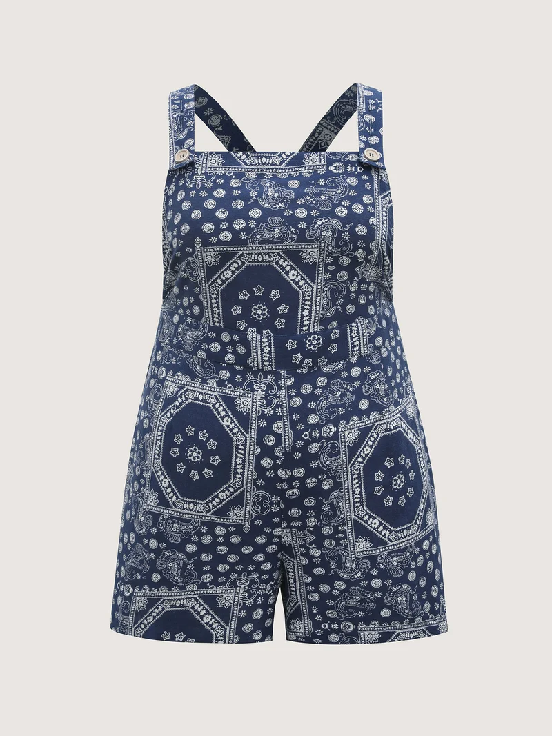 Bohemian Print Overall Straps Romper