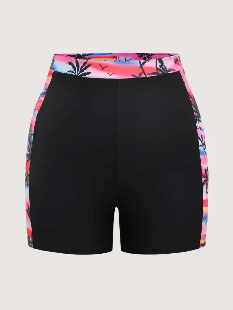 Tropical Contrast Print Pockets Swim Bottoms