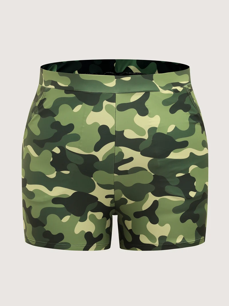 Camouflage Print Pockets Swim Bottoms