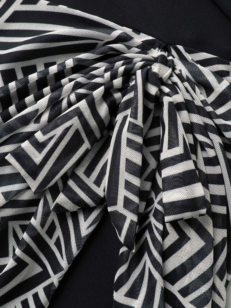 Geometric Print Knotted Swim Dress