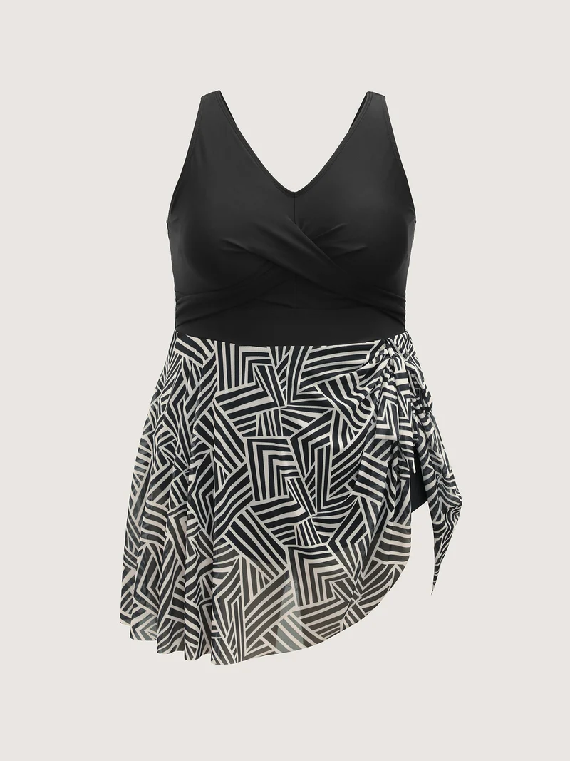 Geometric Print Knotted Swim Dress