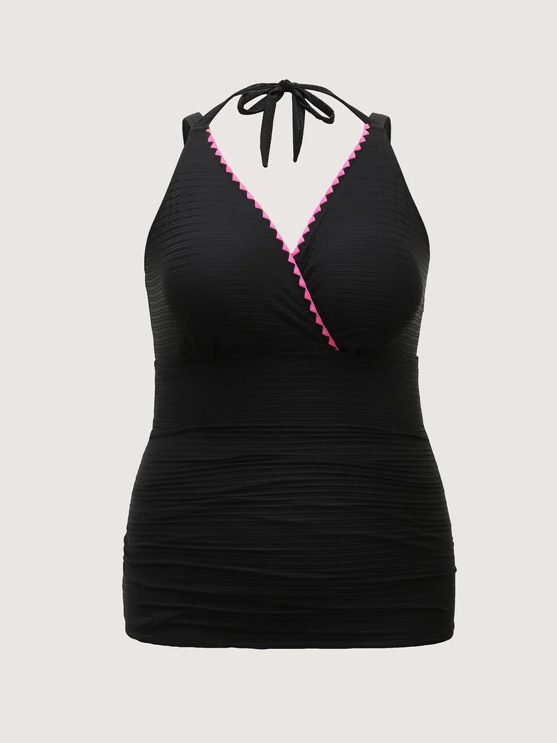 Lace Trim Shell Embroidery Swim Top