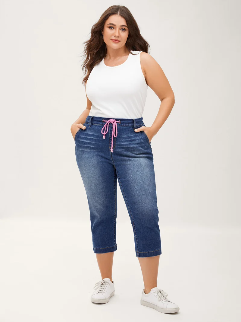 Pull-On Drawstring Waist Crop Jeans