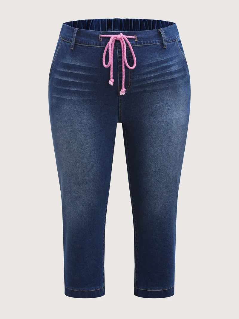 Pull-On Drawstring Waist Crop Jeans