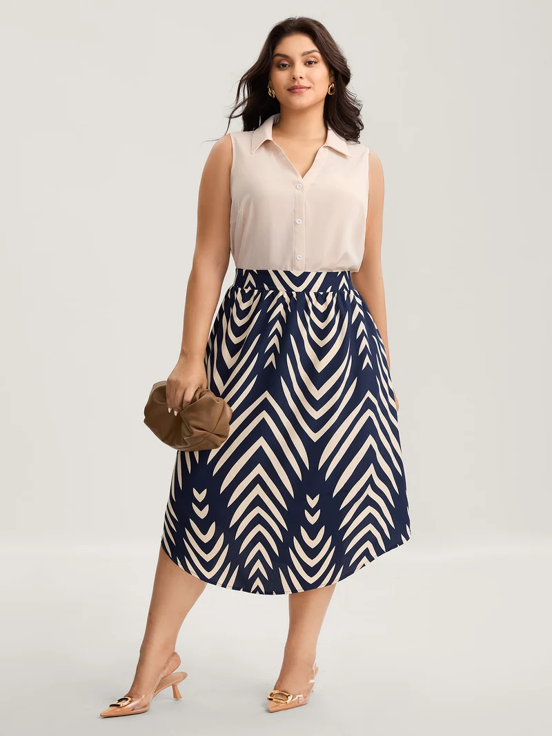 Geometric Print High Low Hem Skirt