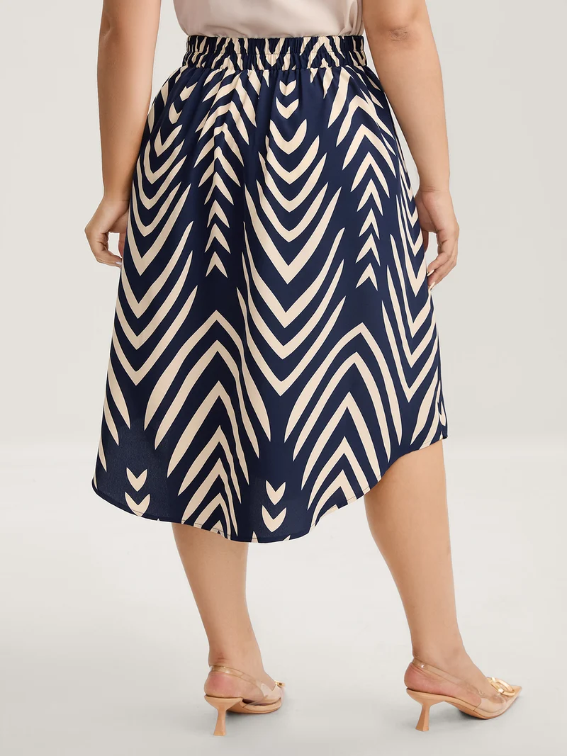 Geometric Print High Low Hem Skirt