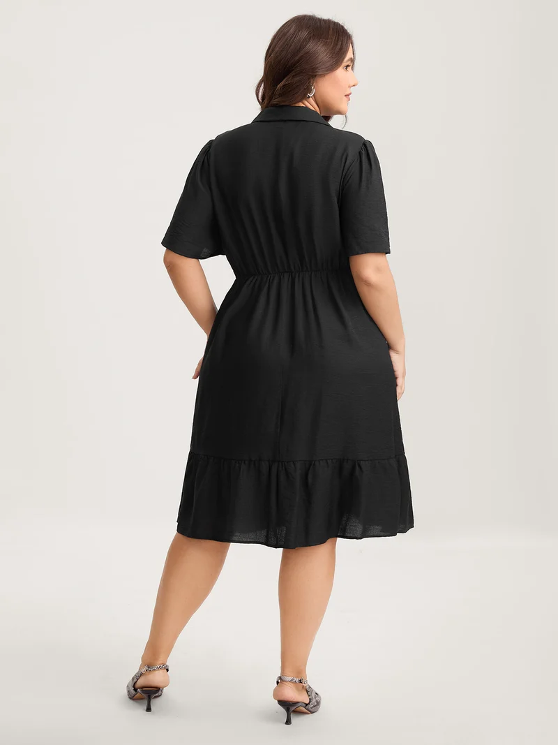 Button Placket Waist-Tie Midi Dress