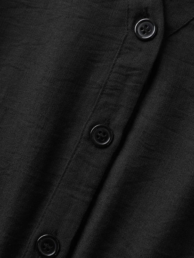 Button Placket Waist-Tie Midi Dress