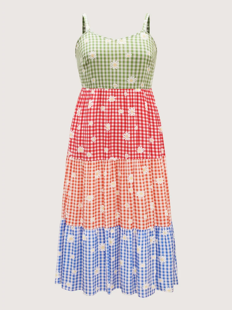 Multicolor Daisy Print Tiered Cami Dress