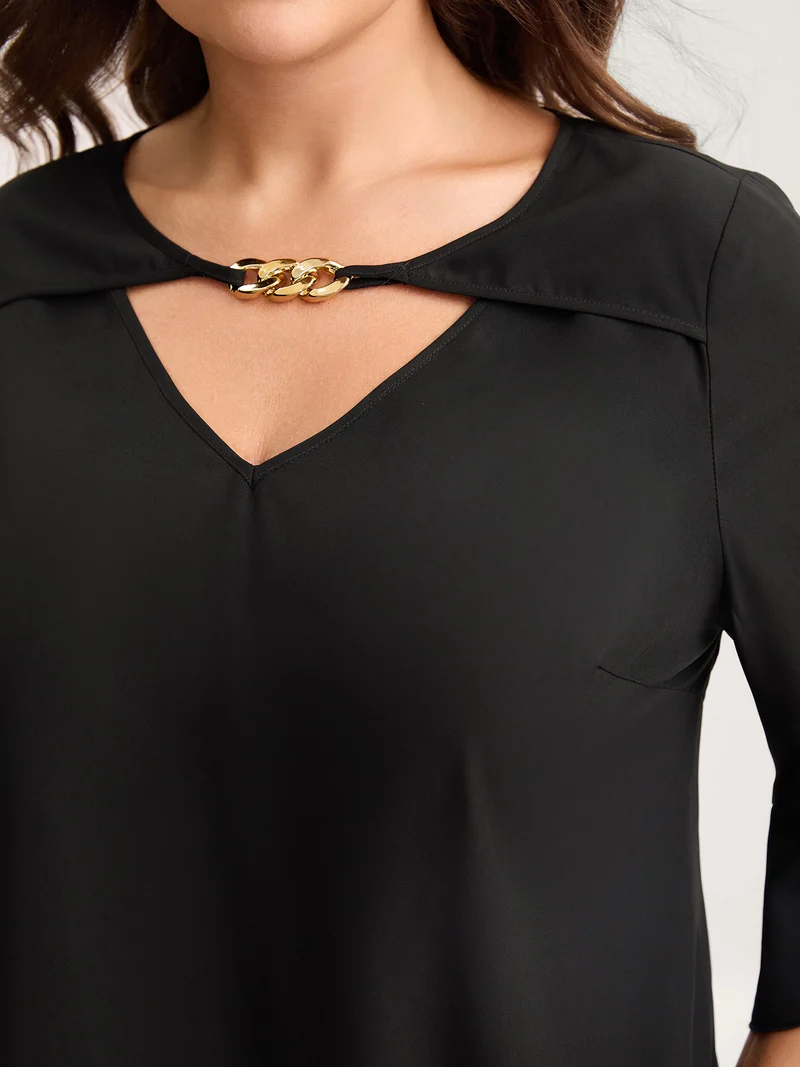 Metallic Neck Detail Ruffled Solid Blouse