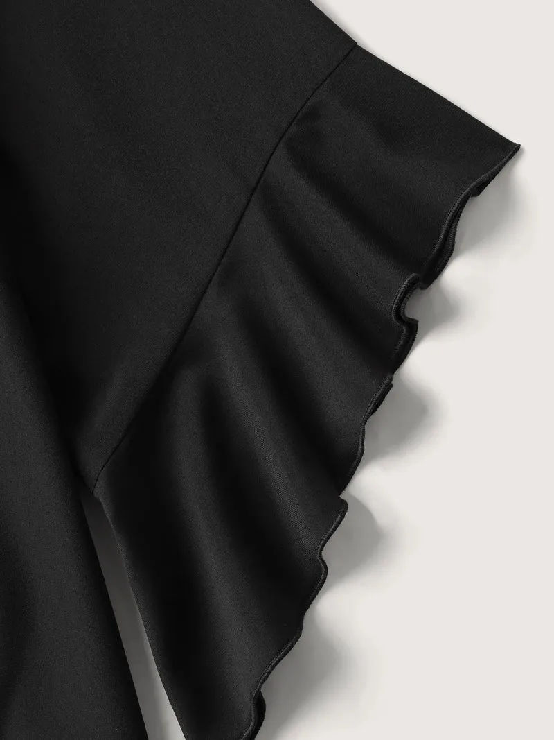 Metallic Neck Detail Ruffled Solid Blouse