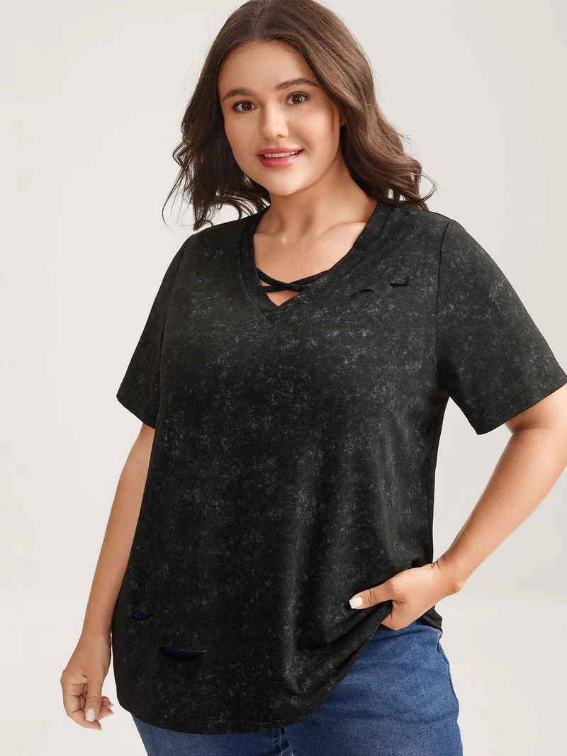 Vintage Cut-Out Solid T-Shirt