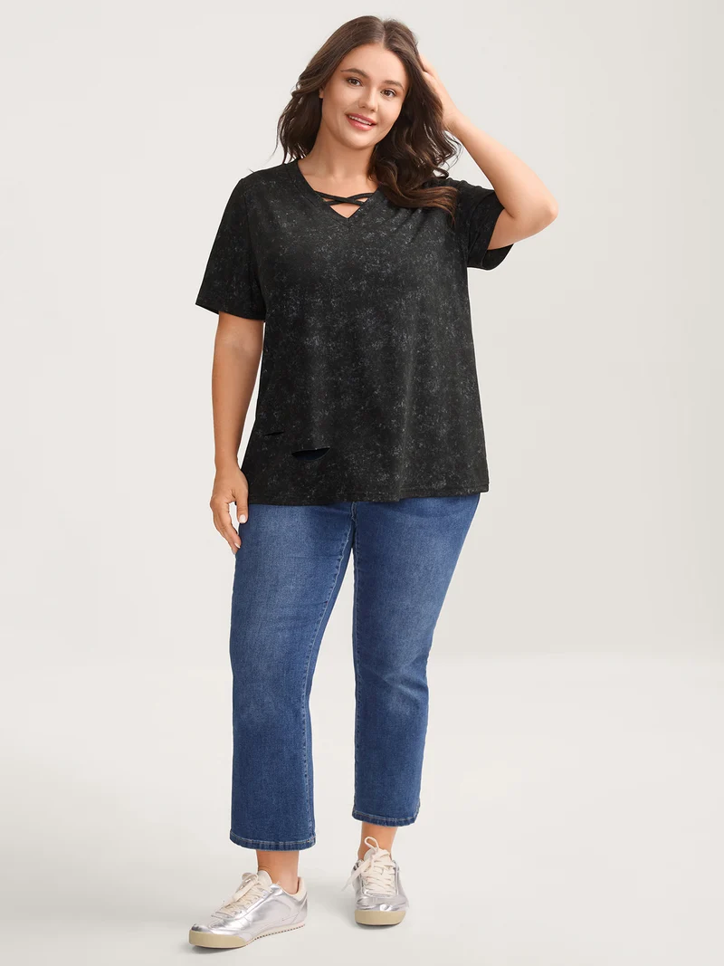 Vintage Cut-Out Solid T-Shirt