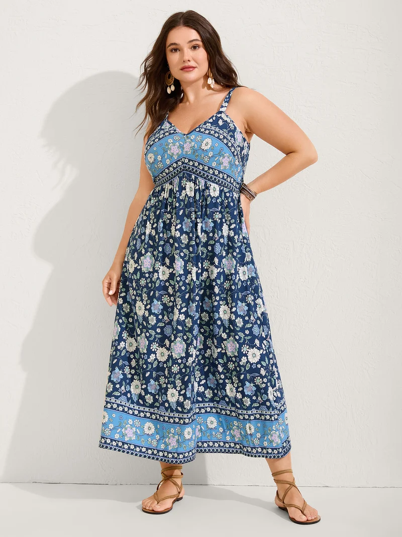 Floral Print Contrast Cami Midi Dress