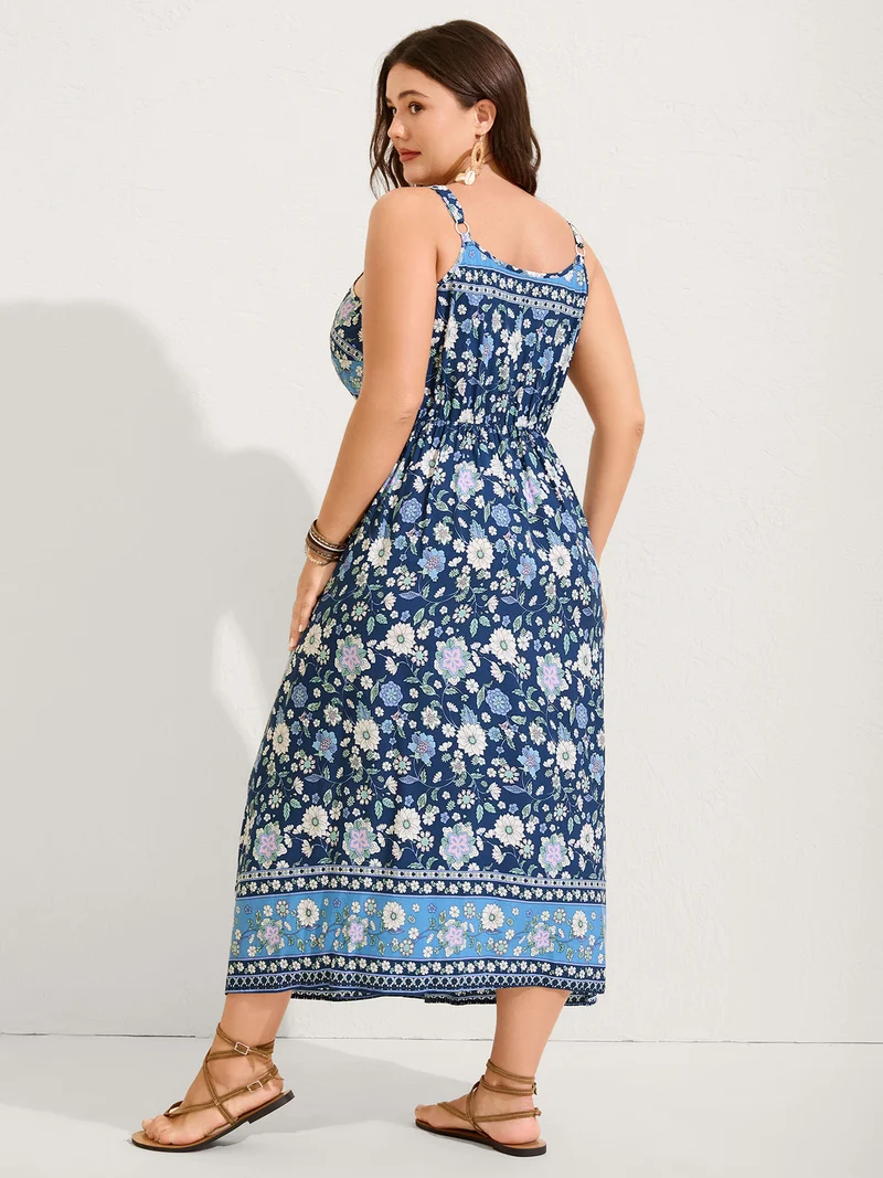 Floral Print Contrast Cami Midi Dress