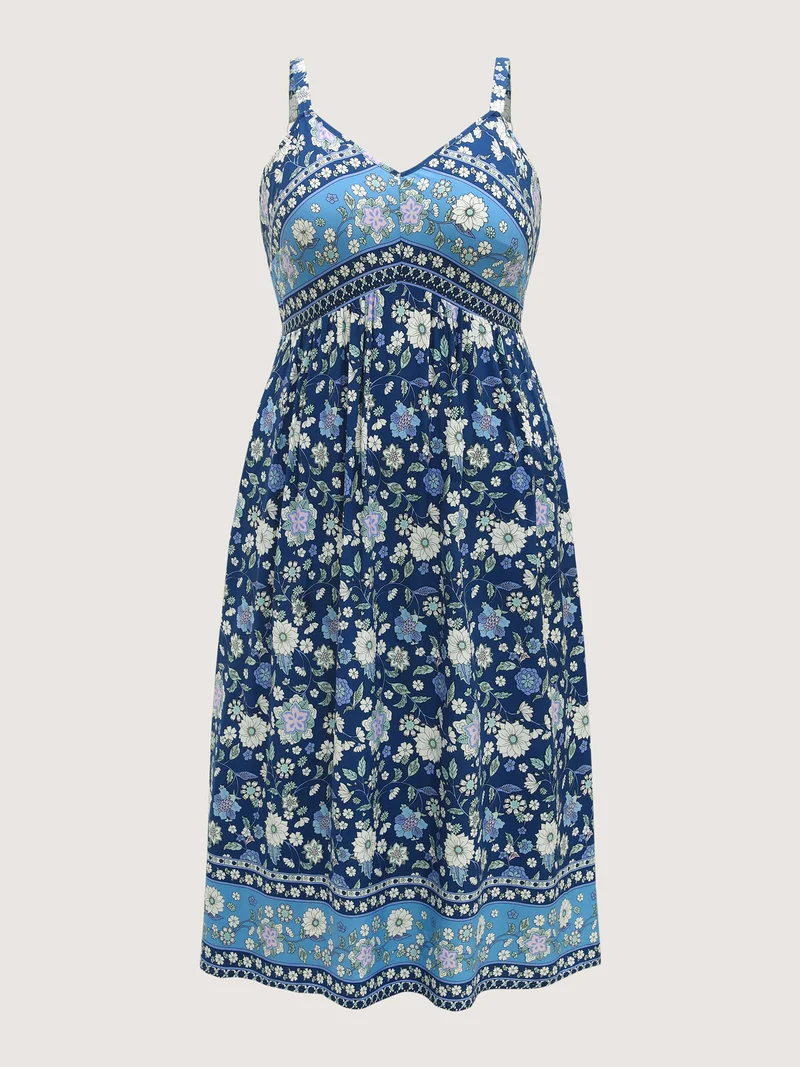 Floral Print Contrast Cami Midi Dress