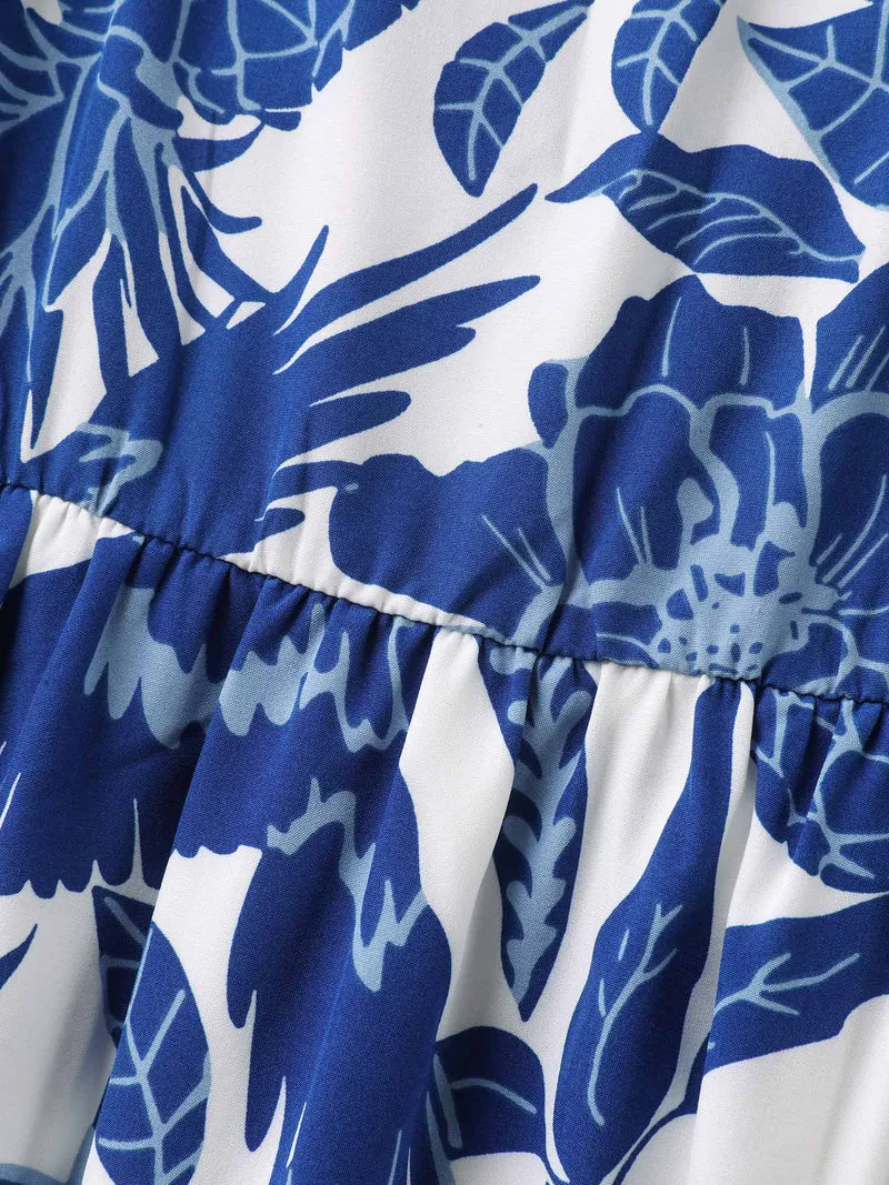 Large Floral Print Pockets Midi Dress