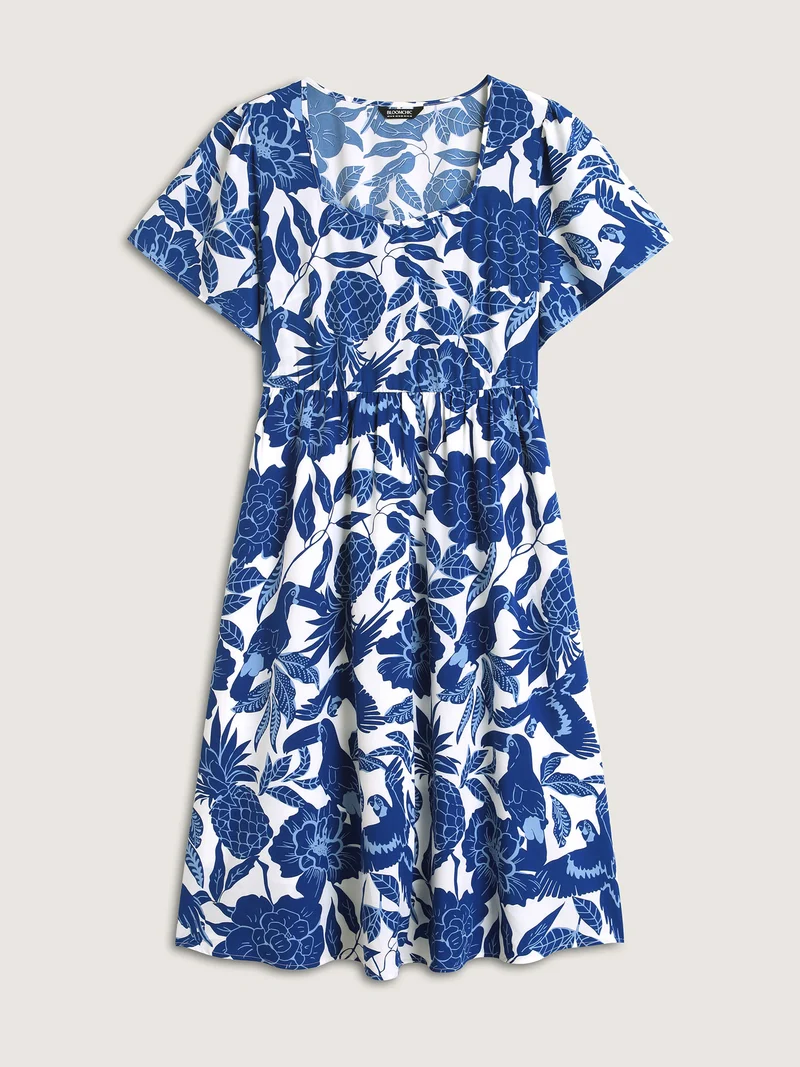 Large Floral Print Pockets Midi Dress