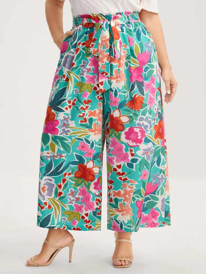 Groovy Floral Print Wide-Leg Pants