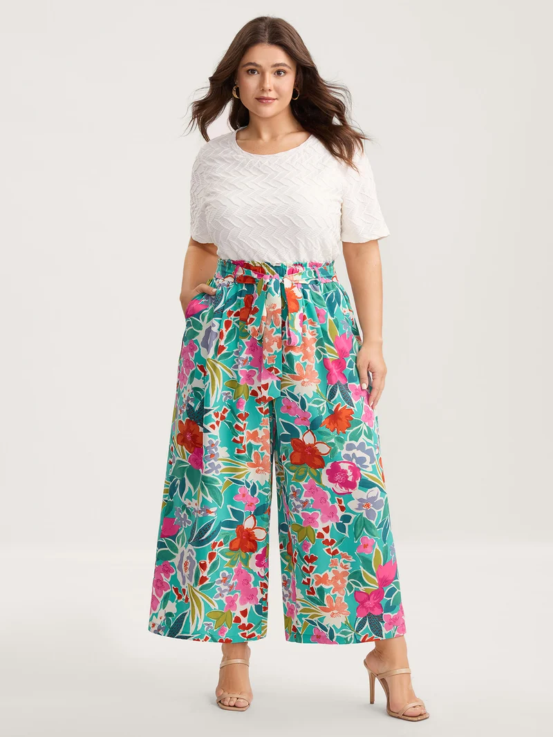 Groovy Floral Print Wide-Leg Pants